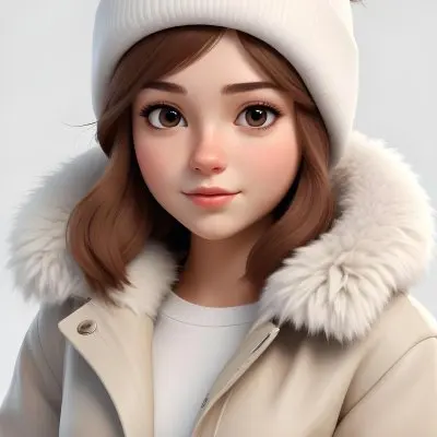A Caucasian Girl With Fair Skin 19 Years Old Long Brown Hair Wearing A White Beanie And A Jacket With Fur Collar In A White Background 25 6c62