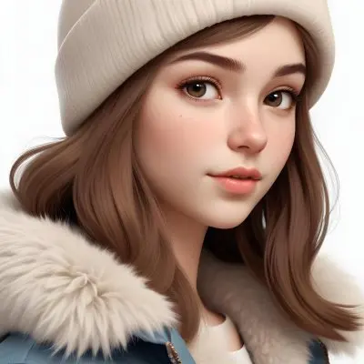 A Caucasian Girl With Fair Skin 19 Years Old Long Brown Hair Wearing A White Beanie And A Jacket With Fur Collar In A White Background 27 1ce3