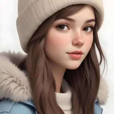 A Caucasian Girl With Fair Skin 19 Years Old Long Brown Hair Wearing A White Beanie And A Jacket With Fur Collar In A White Background 29 Dfbb