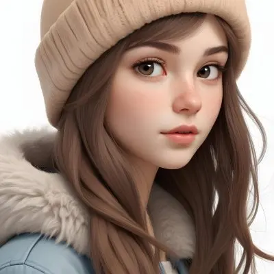 A Caucasian Girl With Fair Skin 19 Years Old Long Brown Hair Wearing A White Beanie And A Jacket With Fur Collar In A White Background 30 0f69