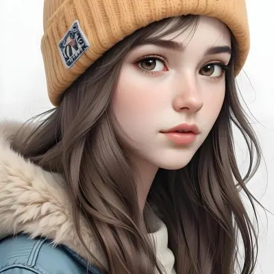 A Caucasian Girl With Fair Skin 19 Years Old Long Brown Hair Wearing A White Beanie And A Jacket With Fur Collar In A White Background 5 F002