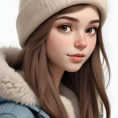 A Caucasian Girl With Fair Skin 19 Years Old Long Brown Hair Wearing A White Beanie And A Jacket With Fur Collar In A White Background 7 02c0