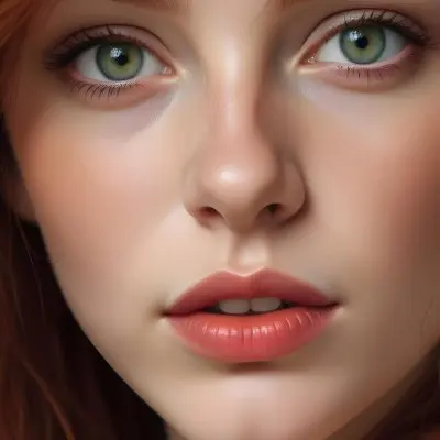A Caucasian Woman 22 Years Old With Green Eyes And Red Hair Light Lips Looking At The Camera Soft Light Studio Background Hyper Detailed Face Realistic Skin Texture 49 006a