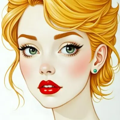 A Caucasian Woman 22 Years Old With Red Hair And Red Eyes Red Lips Earrings Light Skin In A White Background 10 2a0c