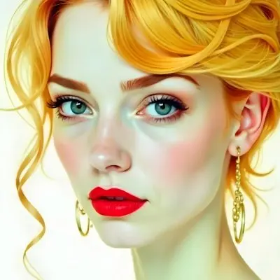 A Caucasian Woman 22 Years Old With Red Hair And Red Eyes Red Lips Earrings Light Skin In A White Background 12 A850