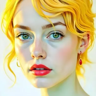 A Caucasian Woman 22 Years Old With Red Hair And Red Eyes Red Lips Earrings Light Skin In A White Background 13 F690