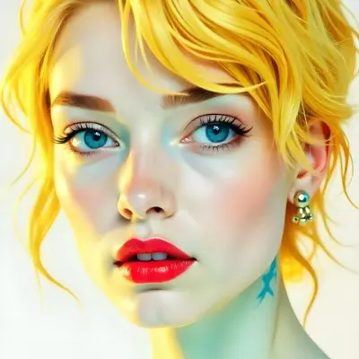 A Caucasian Woman 22 Years Old With Red Hair And Red Eyes Red Lips Earrings Light Skin In A White Background 15 B53d