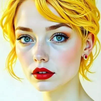A Caucasian Woman 22 Years Old With Red Hair And Red Eyes Red Lips Earrings Light Skin In A White Background 4 2092