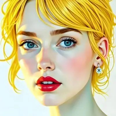 A Caucasian Woman 22 Years Old With Red Hair And Red Eyes Red Lips Earrings Light Skin In A White Background 7 3aea