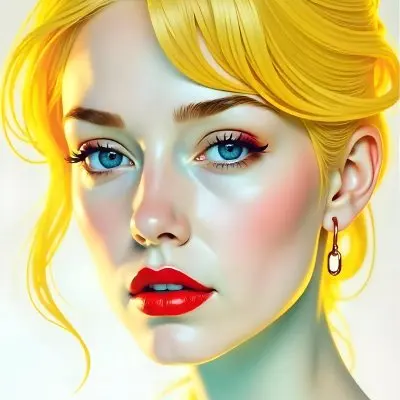 A Caucasian Woman 22 Years Old With Red Hair And Red Eyes Red Lips Earrings Light Skin In A White Background 9 1c9c
