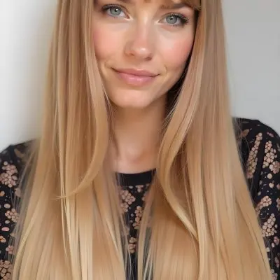 A Caucasian Woman 23 Years Old Blonde Long Hair With Bangs Wearing A Black Lace Shirt In A White Background 19 F224