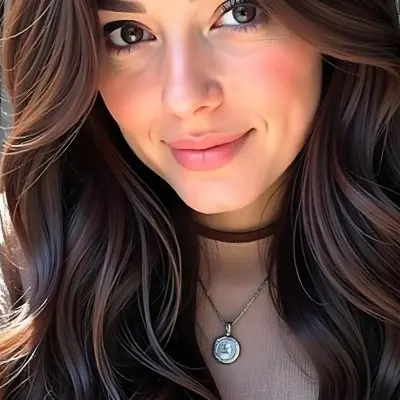 A Caucasian Woman 23 Years Old Light Skin Brown Wavy Hair Light Pink Lips Wearing A Silver Necklace In A Dark Background 18 Eb5d