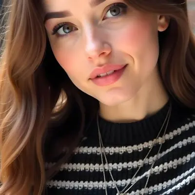 A Caucasian Woman 23 Years Old Light Skin Brown Wavy Hair Light Pink Lips Wearing A Silver Necklace In A Dark Background 21 Edeb