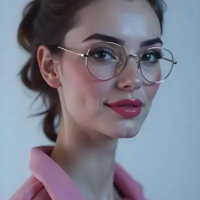 A Caucasian Woman 23 Years Old Pink Makeup Brown Lips Wearing Glasses Brown Hair Pink Jacket In A Studio 21 15b7