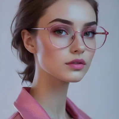 A Caucasian Woman 23 Years Old Pink Makeup Brown Lips Wearing Glasses Brown Hair Pink Jacket In A Studio 21 80dc