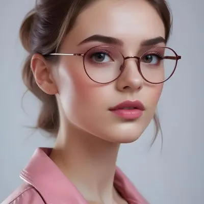 A Caucasian Woman 23 Years Old Pink Makeup Brown Lips Wearing Glasses Brown Hair Pink Jacket In A Studio 29 540d