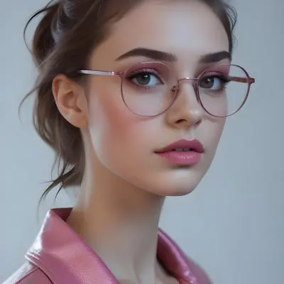 A Caucasian Woman 23 Years Old Pink Makeup Brown Lips Wearing Glasses Brown Hair Pink Jacket In A Studio 4 5092