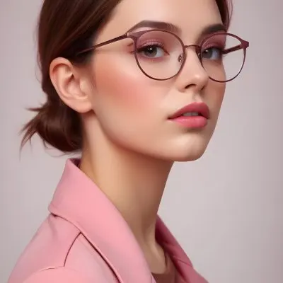 A Caucasian Woman 23 Years Old Pink Makeup Brown Lips Wearing Glasses Brown Hair Pink Jacket In A Studio 5 2019