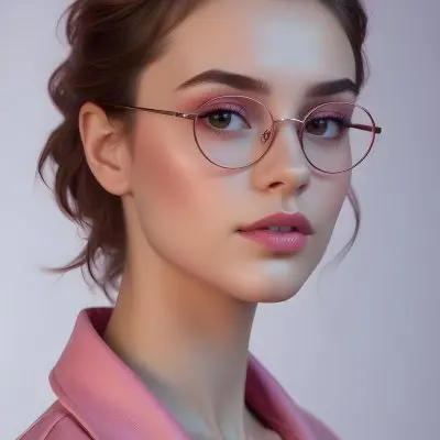 A Caucasian Woman 23 Years Old Pink Makeup Brown Lips Wearing Glasses Brown Hair Pink Jacket In A Studio 7 466a