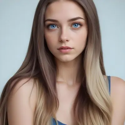 A Caucasian Woman 23 Years Old With Long Blue Hair Blue Eyes Light Skin Light Lips Posing In A Studio With A Plain Background 3 C702