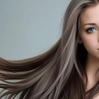 A Caucasian Woman 23 Years Old With Long Blue Hair Light Skin And Gray Eyes In A Gray Background 12