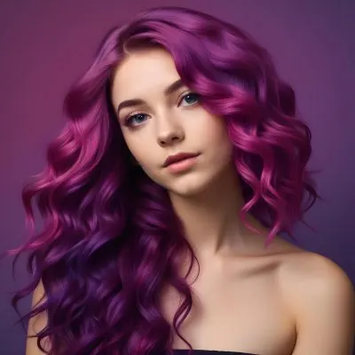A Caucasian Woman 23 Years Old With Purple And Magenta Wavy Hair Studio Background 24 52c4
