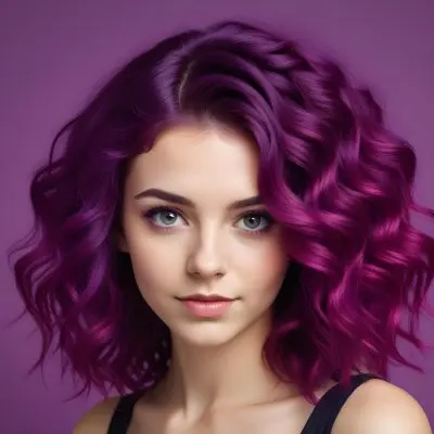 A Caucasian Woman 23 Years Old With Purple And Magenta Wavy Hair Studio Background 3 F281