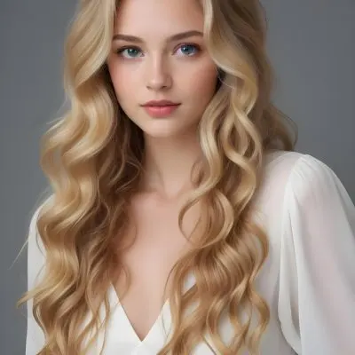 A Caucasian Woman 24 Years Old With Long Blonde Wavy Hair Wearing A White Dress Light Makeup In A Grey Background 30 Fb8b