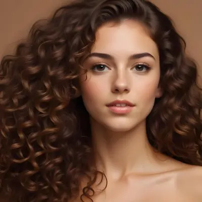 A Caucasian Woman 25 Years Old Brown Curly Hair Brown Background 11 15ca