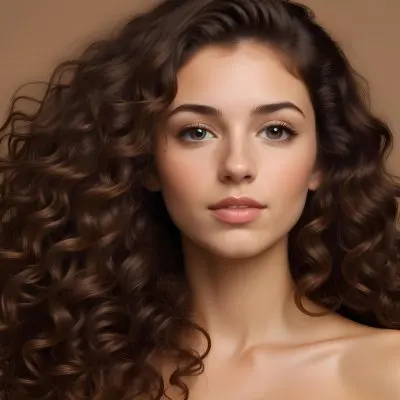 A Caucasian Woman 25 Years Old Brown Curly Hair Brown Background 6 Fd45