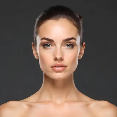 A Caucasian Woman 25 Years Old Dark Hair Nude Shoulders Wearing Makeup In A Grey Background 11 6b39