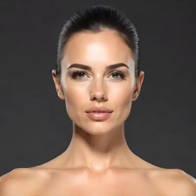 A Caucasian Woman 25 Years Old Dark Hair Nude Shoulders Wearing Makeup In A Grey Background 13 6ef5