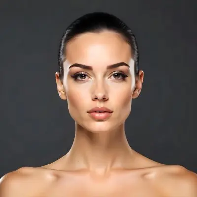 A Caucasian Woman 25 Years Old Dark Hair Nude Shoulders Wearing Makeup In A Grey Background 22 47ae
