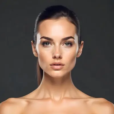 A Caucasian Woman 25 Years Old Dark Hair Nude Shoulders Wearing Makeup In A Grey Background 5 7ea1
