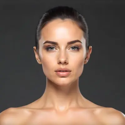 A Caucasian Woman 25 Years Old Dark Hair Nude Shoulders Wearing Makeup In A Grey Background 9 629d