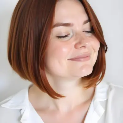 A Caucasian Woman 25 Years Old Freckles Red Hair Closed Eyes Wearing A White Shirt In A White Background 2 570d