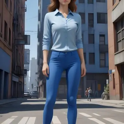 A Caucasian Woman 25 Years Old Light Brown Hair Wearing A Blue Shirt And Blue Leggings In A Urban Background 38 Dbcf