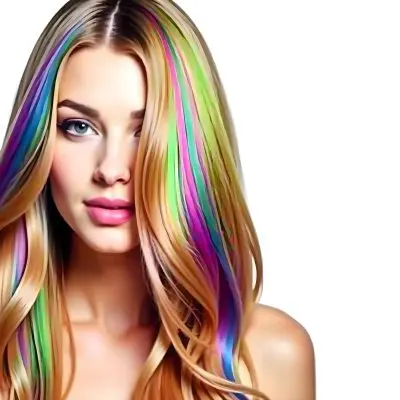 A Caucasian Woman 25 Years Old With Long Straight Hair With Rainbow Highlights Pink Lips Light Skin In A White Background 20 4eae