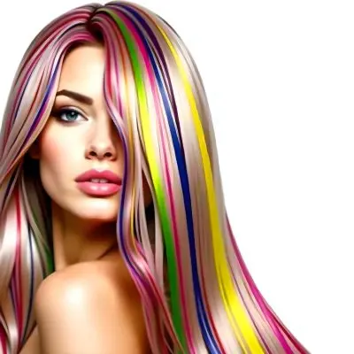A Caucasian Woman 25 Years Old With Long Straight Hair With Rainbow Highlights Pink Lips Light Skin In A White Background 21 6de2