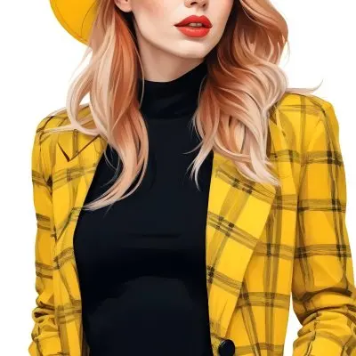 A Caucasian Woman 26 Years Old Red Hair White Lips Wearing A White Hat And A White Squared Jacket In A White Background 14 Bb4a
