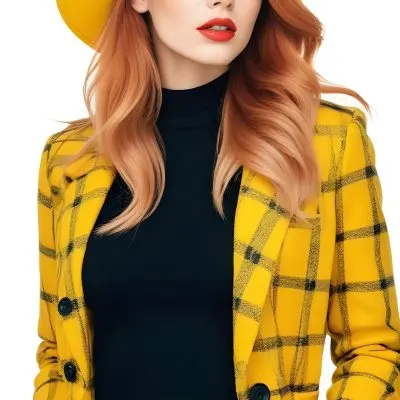 A Caucasian Woman 26 Years Old Red Hair White Lips Wearing A White Hat And A White Squared Jacket In A White Background 17 Ae54