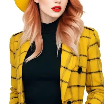 A Caucasian Woman 26 Years Old Red Hair White Lips Wearing A White Hat And A White Squared Jacket In A White Background 19 C8db