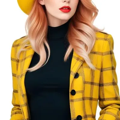A Caucasian Woman 26 Years Old Red Hair White Lips Wearing A White Hat And A White Squared Jacket In A White Background 2 F482