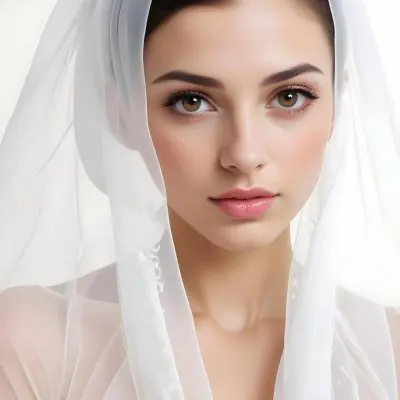 A Caucasian Woman 27 Years Old Brown Eyes Pink Lips Wearing A White Veil White Background 3 62fd