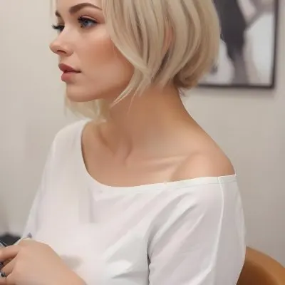 A Caucasian Woman 28 Years Old With Blonde Hair And Fair Skin Wearing A White Shirt In A Beauty Salon 56 427a