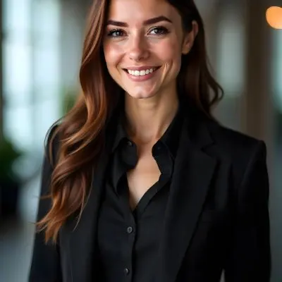 A Caucasian Woman 28 Years Old With Long Brown Hair Wearing A Black Suit And A Black Shirt In An Office 1 Dd70