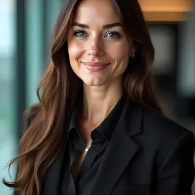 A Caucasian Woman 28 Years Old With Long Brown Hair Wearing A Black Suit And A Black Shirt In An Office 6 4e68