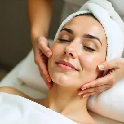 A Caucasian Woman Age 23 With A Towel On Her Head Receiving A Facial Treatment With A Towel In A Spa 3 4bc9