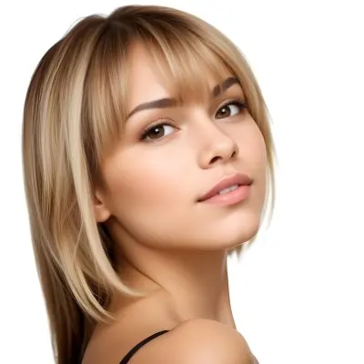 A Caucasian Woman Light Skin 25 Years Old Brown And Blonde Hair In A White Background 18 6343