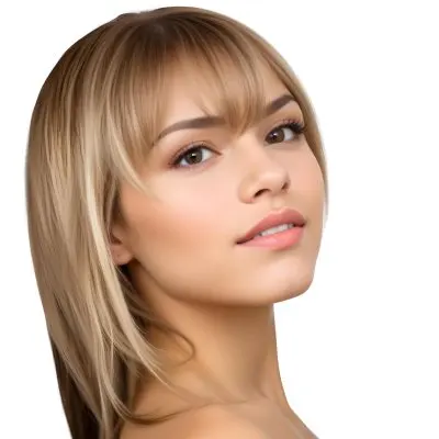 A Caucasian Woman Light Skin 25 Years Old Brown And Blonde Hair In A White Background 30 7c34